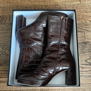 Miista Carlota Platform Boots in Brown Croc Leather